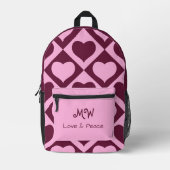 Custom Heart Checkerboard Pattern Pink Bordeaux - Bedruckter Rucksack (Vorderseite)
