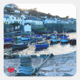 Custom Heart Coverack Hafen Dusk Cornwall Foto Quadratischer Aufkleber