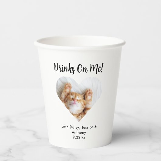 Custom Heart Foto Cat Wedding Pappbecher (Vorderseite)