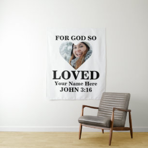 Custom heart Foto Christlich Bible Verse John 3 16 Wandteppich