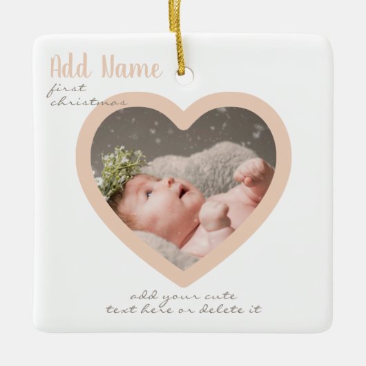 Custom Heart Foto Script Baby Girl 1. Weihnachten Keramikornament (Vorderseite)