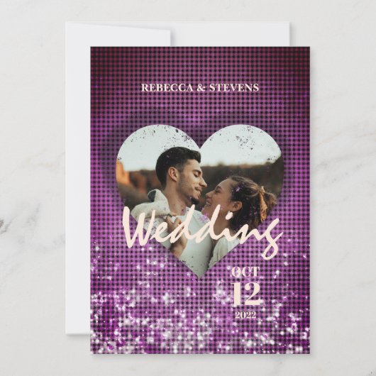 Custom Heart Imitate Burgundy Kariert Foto Hochzei Einladung (Vorderseite)