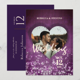 Custom Heart Imitate Burgundy Kariert Foto Hochzei Einladung