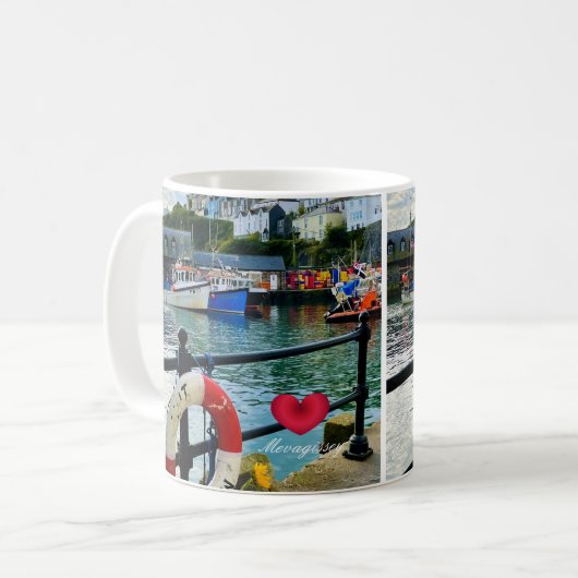 Custom Heart Mevagissey Hafen Lifebuoy Cornwall Kaffeetasse (Vorderseite Links)