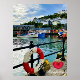 Custom Heart Mevagissey Hafen Lifebuoy Cornwall Poster