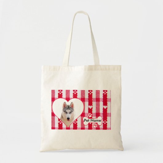 Custom Heart Shaped Siberian Husky Cotton Tote Bag Tragetasche (Vorne)