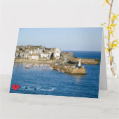 Custom Heart St Ives Harbour Pier Cornwall Foto Karte (Gelbe Blume)