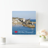 Custom Heart St Ives Harbour Pier Cornwall Foto Quadratische Wanduhr (Zuhause)