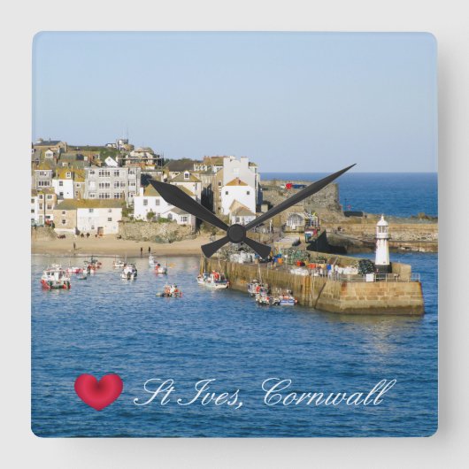 Custom Heart St Ives Harbour Pier Cornwall Foto Quadratische Wanduhr (Vorderseite)
