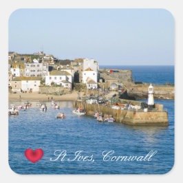 Custom Heart St Ives Harbour Pier Cornwall Foto Quadratischer Aufkleber