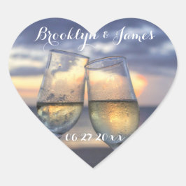 Custom Heart Sunset on Beach Wedding Stickers