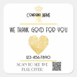 Custom HEART Thank GOD For Business Logo THANK YOU Quadratischer Aufkleber