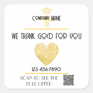 Custom HEART Thank GOD For Business Logo THANK YOU Quadratischer Aufkleber