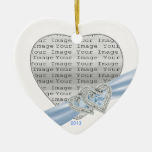 Custom Hearts Ice Blue Ribbon Ornament