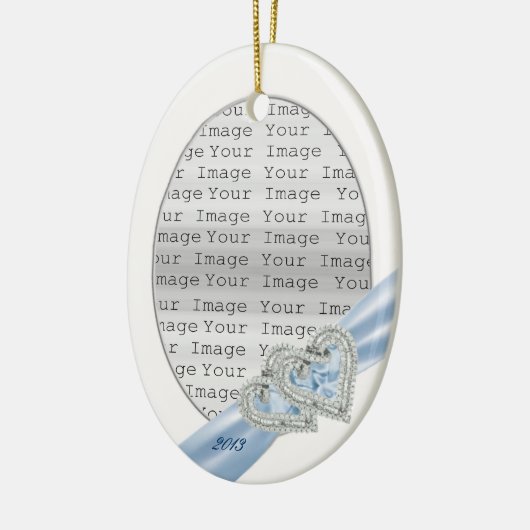 Custom Hearts Ice Blue Ribbon Ornament (Links)