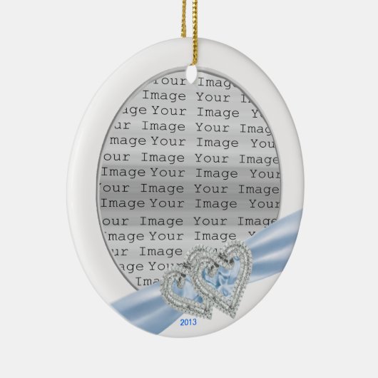 Custom Hearts Ice Blue Ribbon Ornament (Rechts)
