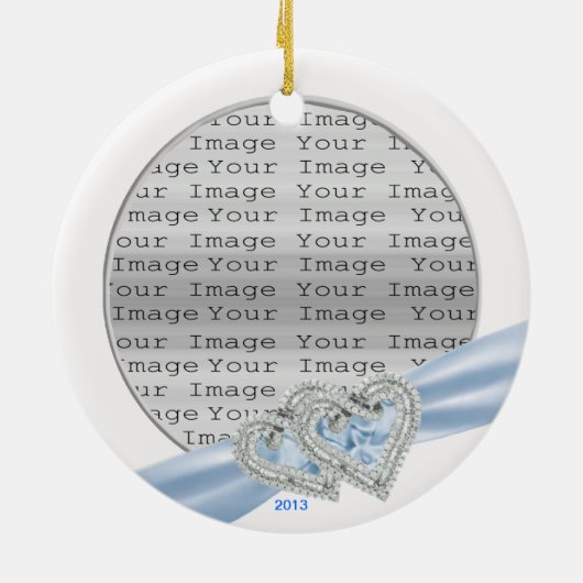 Custom Hearts Ice Blue Ribbon Ornament (Hinten)