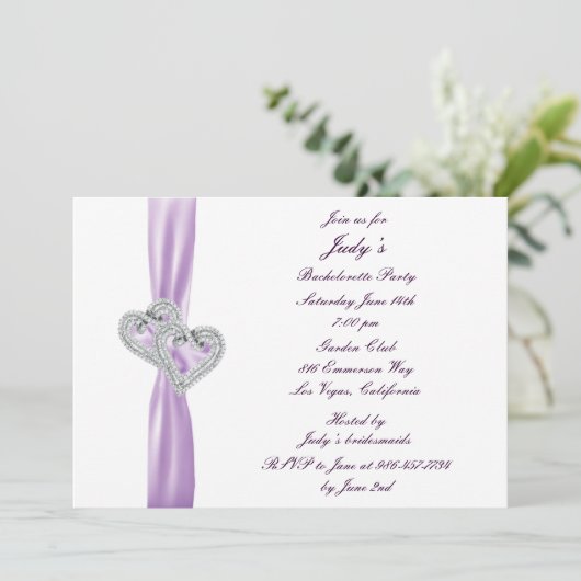 Custom Hearts Lavender Junggeselinnen-Abschied lad Einladung (Stehend Vorderseite)