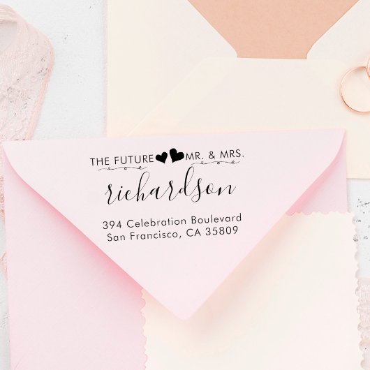 Custom Hearts & Mr. & Mrs. Wedding Rücksendeadress Gummistempel