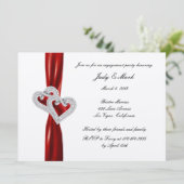 Custom Hearts Red Ribbon Engagement Party einladen Einladung (Stehend Vorderseite)
