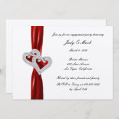 Custom Hearts Red Ribbon Engagement Party einladen Einladung (Vorne/Hinten)