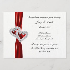 Custom Hearts Red Ribbon Engagement Party einladen Einladung