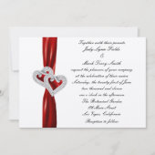 Custom Hearts Red Ribbon Wedding Einladung (Vorderseite)