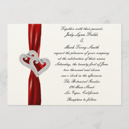 Custom Hearts Red Ribbon Wedding Einladung