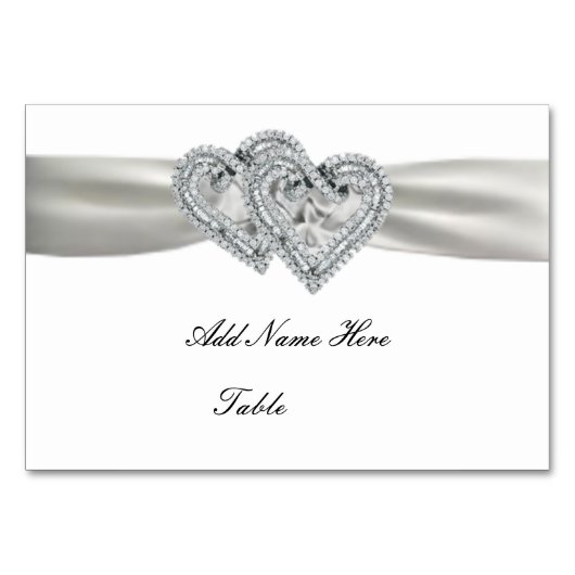 Custom Hearts White Wedding Platzkarte Tischnummer (Vorderseite)