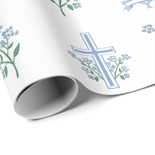 Custom Heilige Taufe Erste Kommunion Blumenkreuz Geschenkpapier (Rolleneckpunkt)