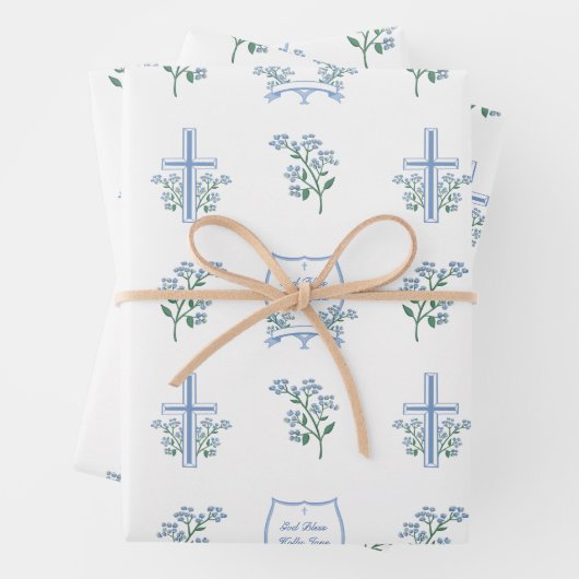 Custom Heilige Taufe Erste Kommunion Floral Baby Geschenkpapier Set (Beispiel)