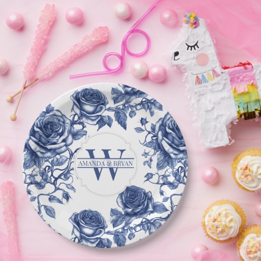 Custom Heirloom Rose Collection Blue Rose Pappteller (Party)