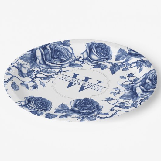 Custom Heirloom Rose Collection Blue Rose Pappteller (Schrägansicht)