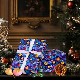 Custom Helle Ornamente und Blumenweihnachtswrap Geschenkpapier