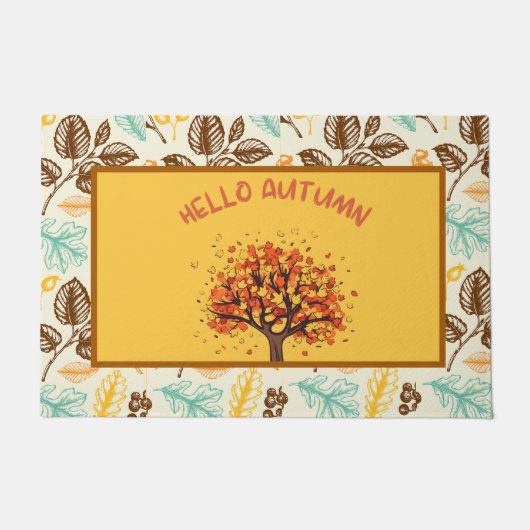 Custom "Hello Autumn" farbenfrohe Herbstlaub Doorm Fußmatte (Vorderseite)