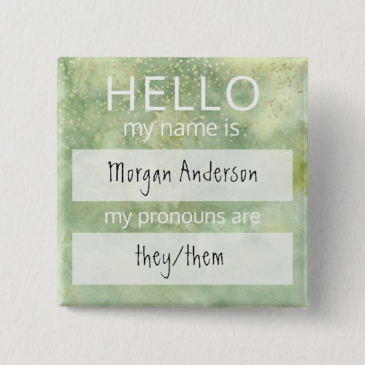 Custom HELLO Mein Name Pronouns ist Abzeichen Button (Vorderseite)