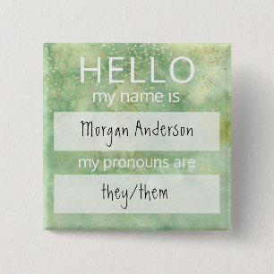 Custom HELLO Mein Name Pronouns ist Abzeichen Button
