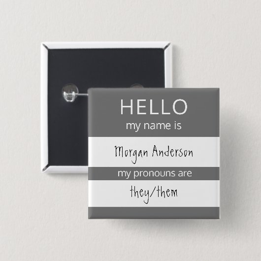 Custom HELLO Mein Name Pronouns ist Abzeichen Button (Vorne & Hinten)
