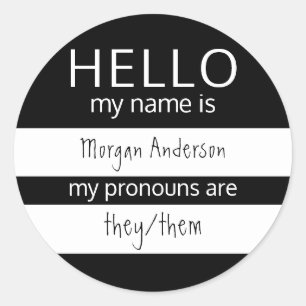Custom HELLO Mein Name Pronouns ist Runder Aufkleber