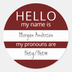 Custom HELLO Mein Name Pronouns ist Runder Aufkleber