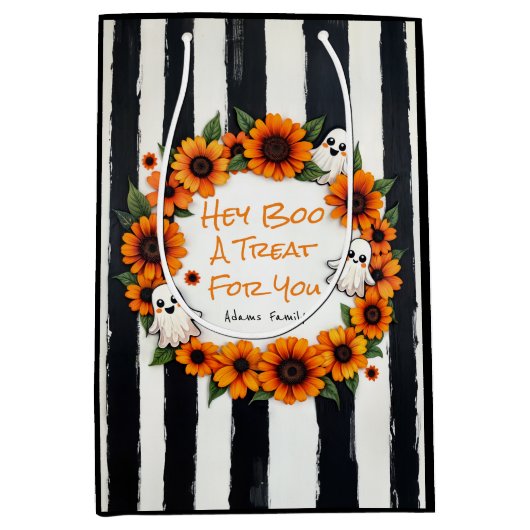 Custom Hey Boo Trick oder Ghost floral Design beha Mittlere Geschenktüte (Vorderseite)