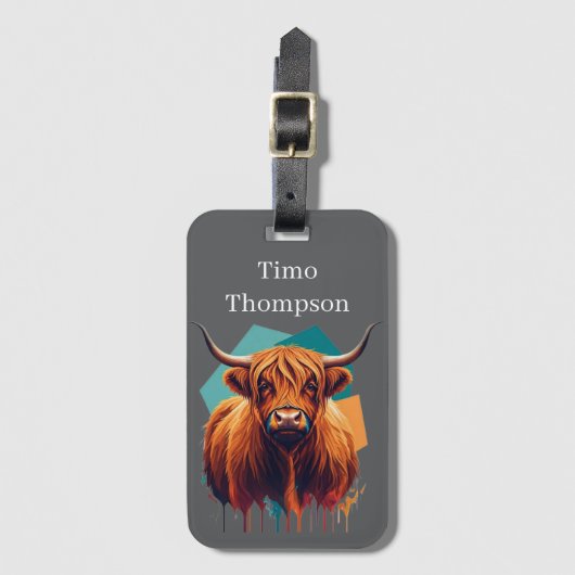Custom High Land Kuh Wildlife Modern Grau Gepäckanhänger (Vorderseite Vertikal)