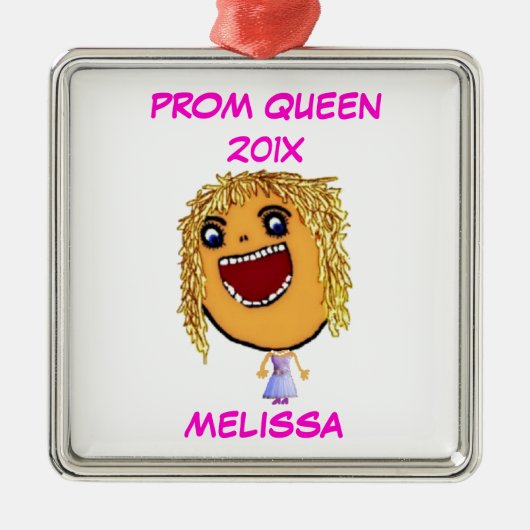Custom High School Prom Queen Cartoon Silbernes Ornament (Vorne)
