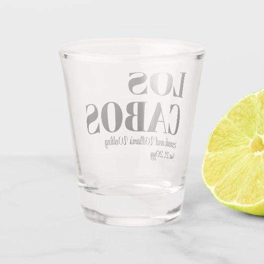 Custom Hochzeit in Urlaubsort Willkommen in Los Ca Schnapsglas (Rückseite)