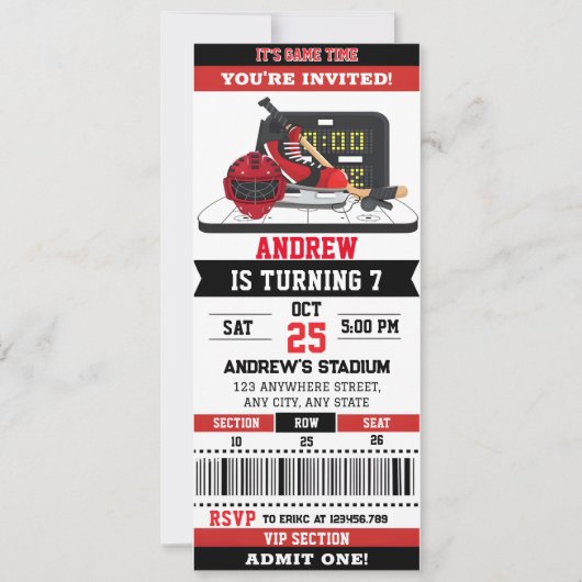 Custom Hockey Game Ticket Geburtstagsparty Einladung (Vorderseite)
