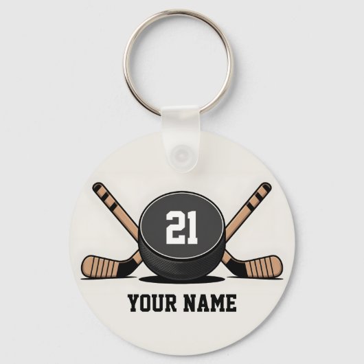 Custom Hockey Puck and Sticks Keychain Schlüsselanhänger (Vorderseite)