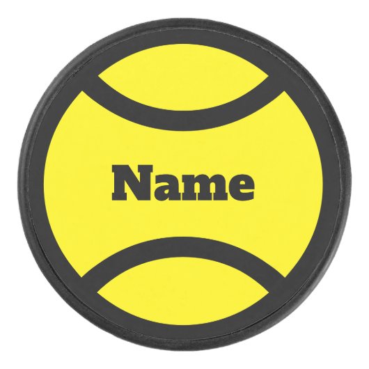 Custom Hockey Puck mit gelbem Tennisball Logo (Vorderseite)