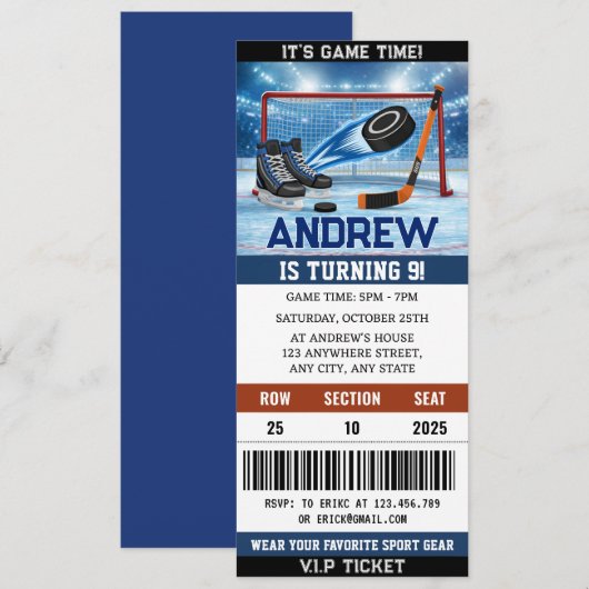 Custom Hockey Ticket  Birthday Decorations Einladung (Vorne/Hinten)