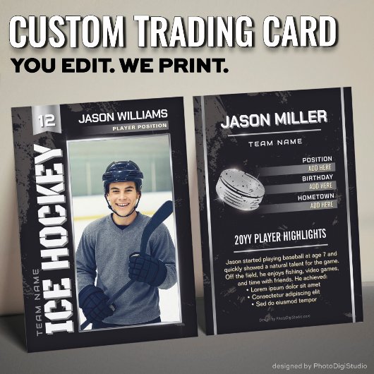 Custom Hockey Trading Card, Silver Power Player Telefonnummerkarte