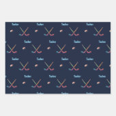 Custom Hockey Wrapping Paper Flat Sheet Set of 3 Geschenkpapier Set (Vorderseite 3)